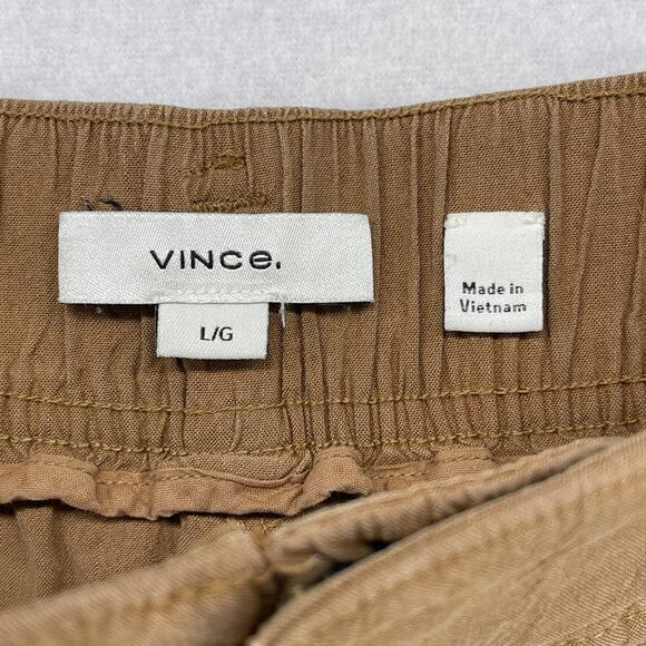 VINCE Pants Womens L Linen Blend Cargo Cropped Cuffed High Rise Utility Brown - Picture 5 of 14